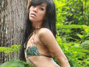 Sexy frania removes her bikini in a forest to flash her hard cock