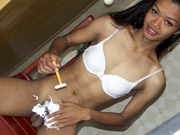 Thai ladyboy shaving her pubes before selling her butthole to a white tourist