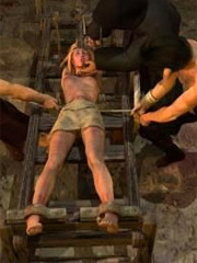 Unlucky 3d male captured and tortured by a mean police officer in a dirty-looking dungeon full of domination accessories