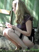 Jolly blondie in stockings caught doing a piss outdoors