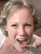 Milf with big natural tits sucks cock and gets pissed on