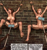 Three slave girls on the high heels gonna serve their cruel older master.