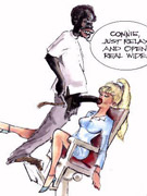 Cock hugry blonde toon milf gonna please two black dongs while her husband slleping drunk.