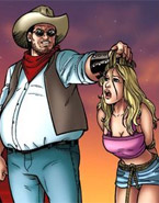Hot blonde beauty captured and roped by perverted cowboy in the deserted road.