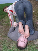 Melany's big soles in white nylons