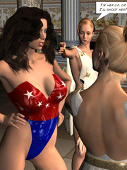 Two sadistic dominatresses in latex uniforms abusing a bound male slave