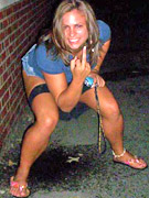 Blonde opens wide for a pee