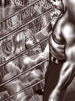 Leashed busty slave bride gets her tight butt hole pounded hard by her older husband.